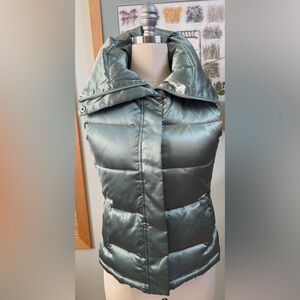 Talbots Satin Goose Down Puffer Vest in soft sage green in EUC